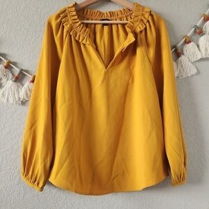 J. Crew Drapey Ruffleneck Top In 365 Crepe Yellow Contemporary Careerwear S